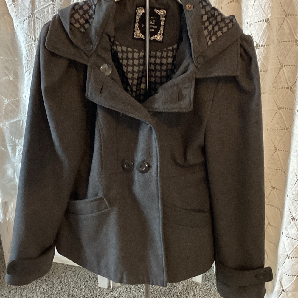 Chic Dark Gray Peacoat with  Removable Hood